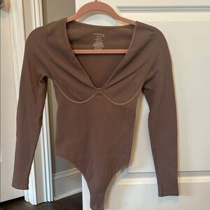 Free People Cocoa Ribbed Bodysuit